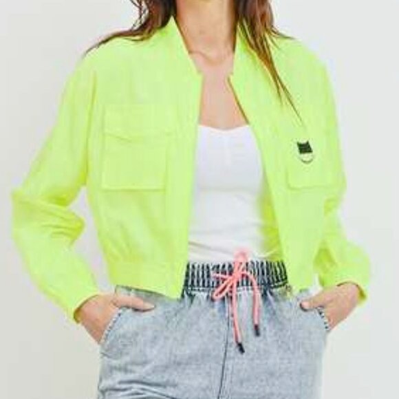 C'est Toi Neon Yellow Cropped Windbreaker Jacket Utility Gorpcore Size S or M - Picture 1 of 9
